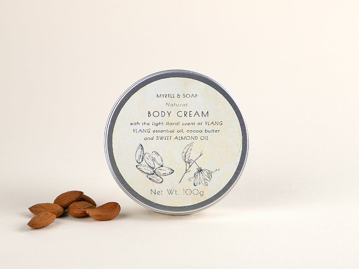 Ylang ylang body cream with cocoa butter and sweet almond oil.