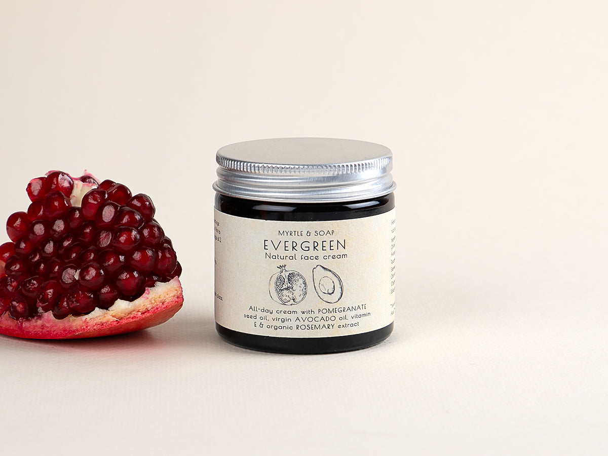 Evergreen face cream with avocado and pomegranate oil