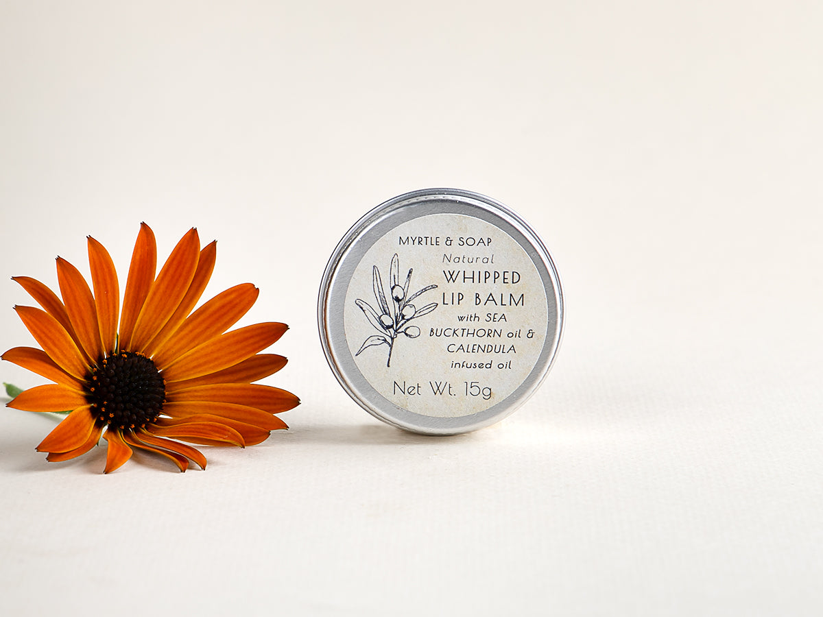 Whipped lip balm with calendula oil, sea buckthorn oil and orange.