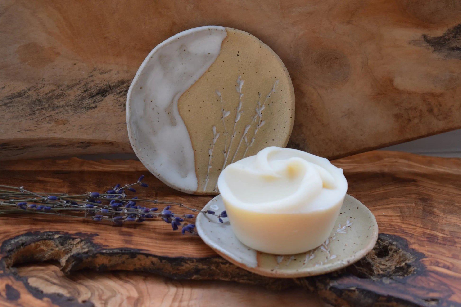 Handmade Ceramic Soap Dish HARVEST with Hand-pressed Flower Blossoms