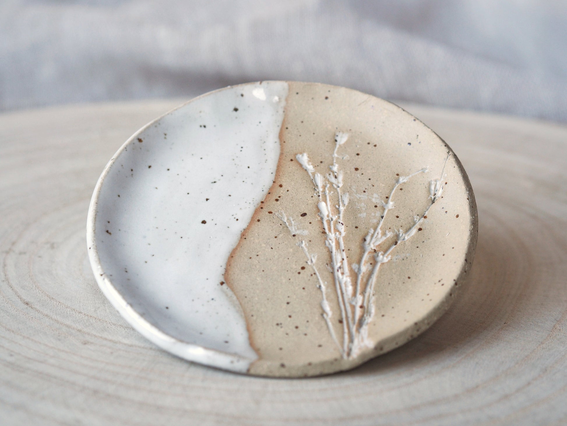 Handmade Ceramic Soap Dish HARVEST with Hand-pressed Flower Blossoms