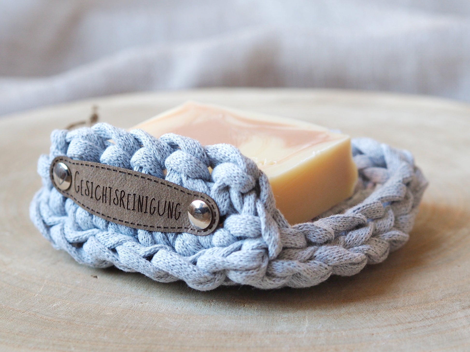 Handmade Crochet Soap Dish with inscription