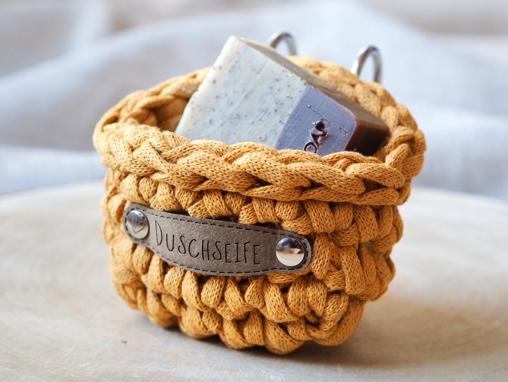 Crochet Soap Basket with Inscription