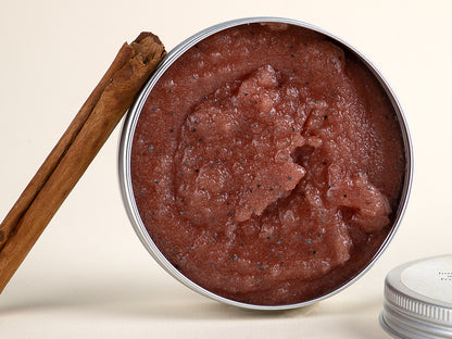 Cranberry Spice Sugar Scrub with cinnamon, mango butter and cranberry powder.
