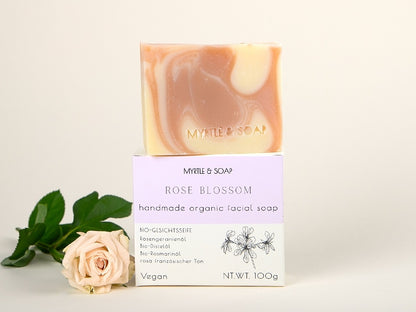 Myrtle & Soap Rose Blossom organic facial soap bar with rose geranium