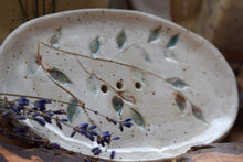Load image into Gallery viewer, Handmade ceramic soap dish MEADOW with hand-pressed leaves