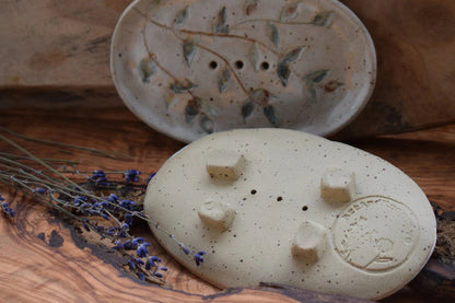 Handmade Ceramic Soap Dish MEADOW, handmade with attention to detail, featuring hand-pressed flower blossoms
