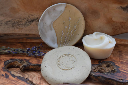 Handmade Ceramic Soap Dish HARVEST with Hand-pressed Flower Blossoms