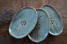 Load image into Gallery viewer, Handmade ceramic soap dish LAVENDER with hand-pressed blossoms