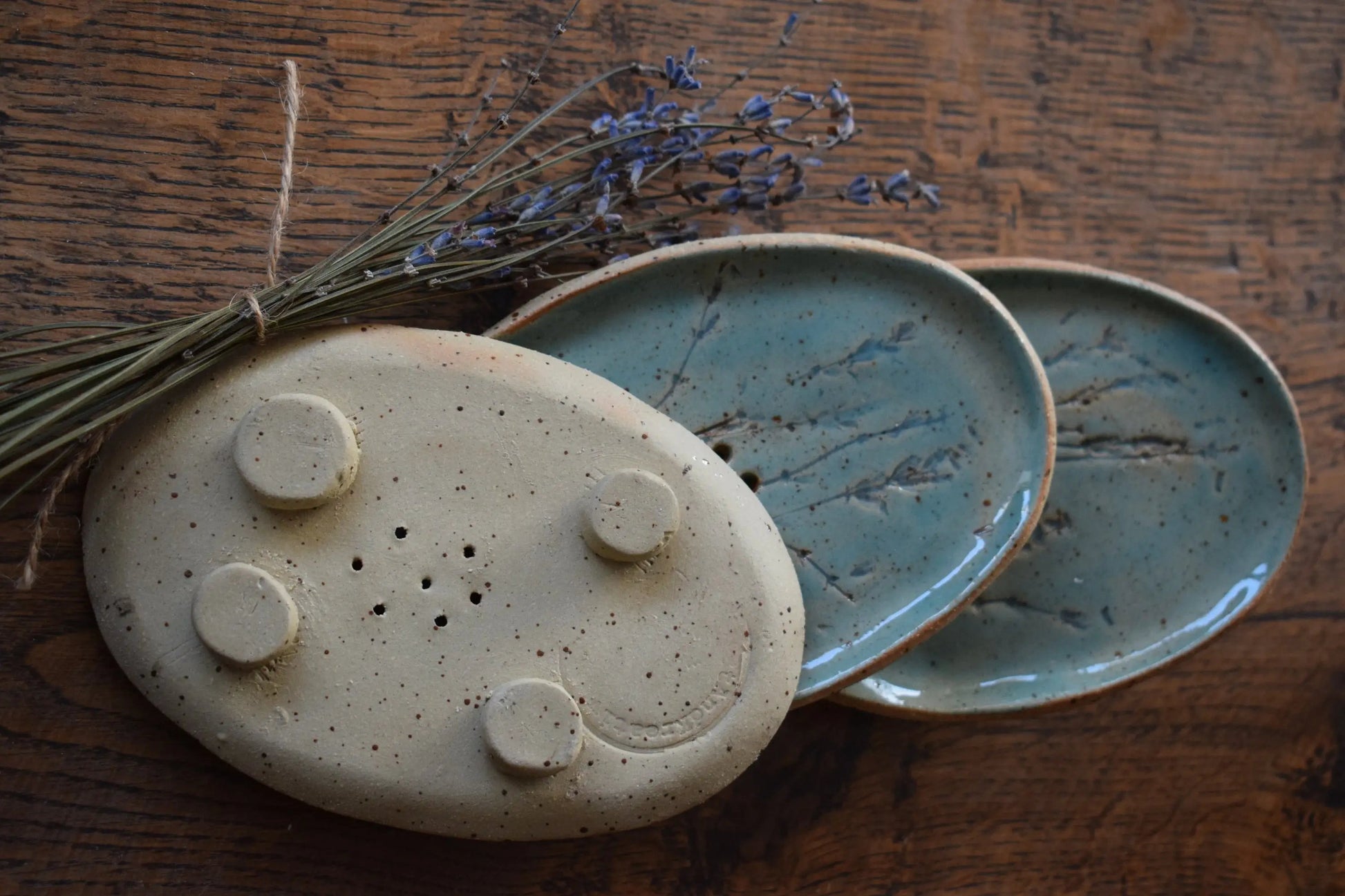Handmade Ceramic Soap Dish with Hand-Pressed Blossoms