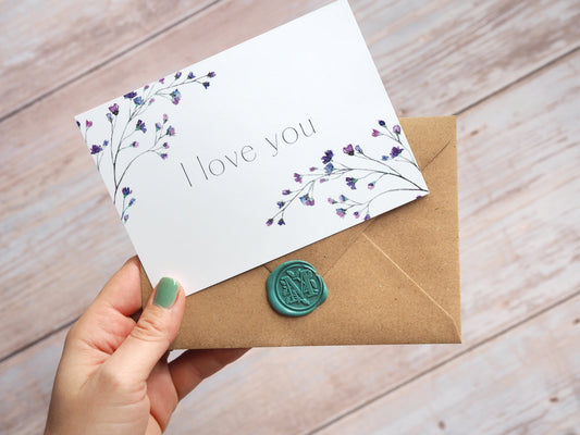 "I love you" greeting card with vintage wax sealed envelope