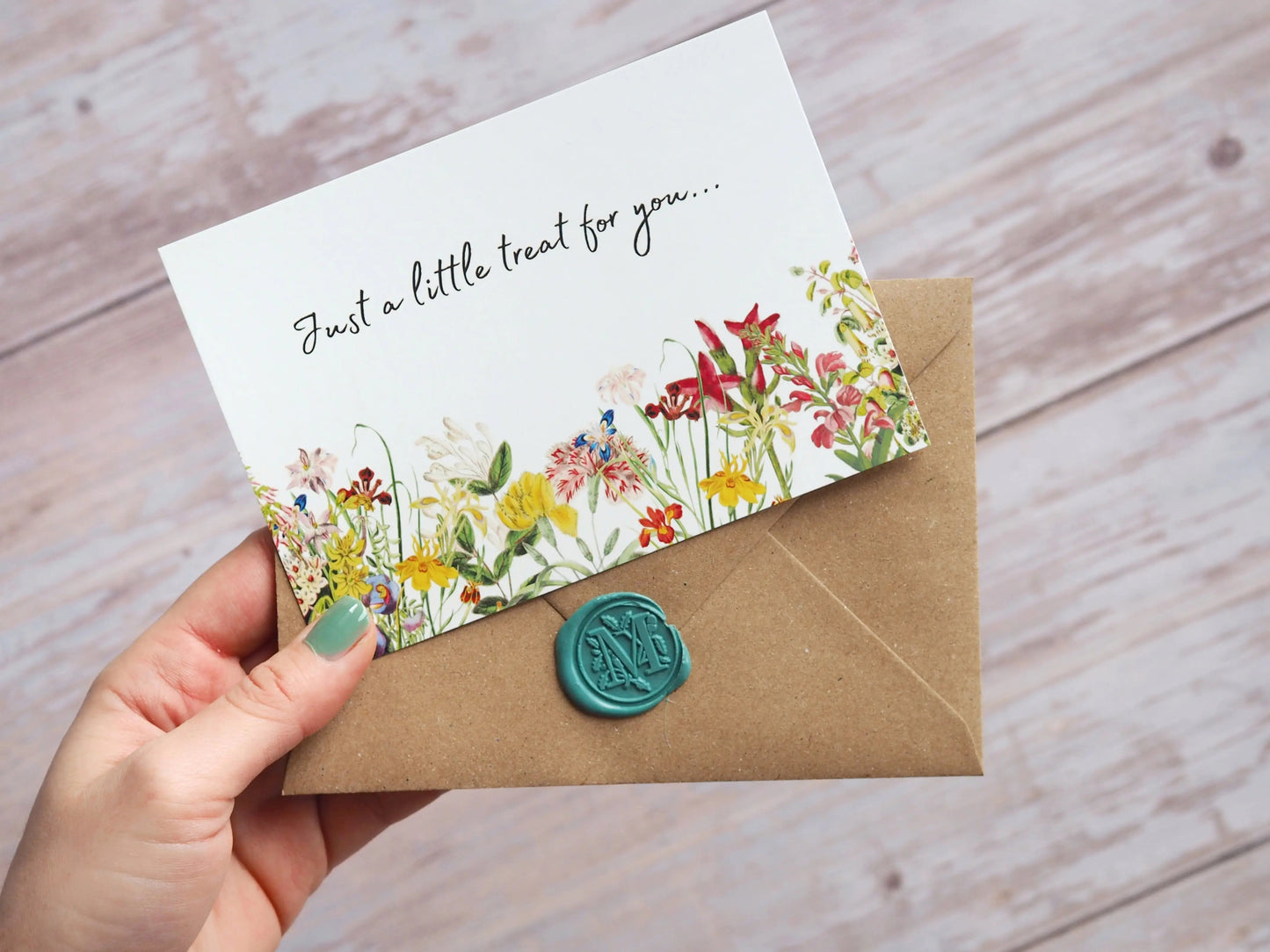 "Just a little treat for you..." eco-friendly greeting card for gift boxes and gift sets, hand-stamped. "Just a little treat for you..." Karte für Geschenksets. Handgestempelt. 