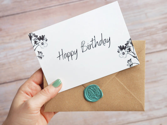 "Happy birthday" eco-friendly greeting card for gift boxes and gift sets, hand-stamped. "Happy Birthday" Geburtstagkarte für Geschenksets. Handgestempelt. 