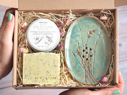 VINTAGE Box Set with Natural Hand Cream, Soap & Soap Dish