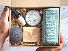 Load image into Gallery viewer, Myrtle MyBox VELVET with organic facial soap, face scrub, facial oil, Konjac sponge &amp; organic cotton face towel