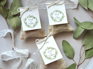 Mini soap favours in cotton bags
