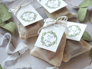 Mini soap favours in cotton bags