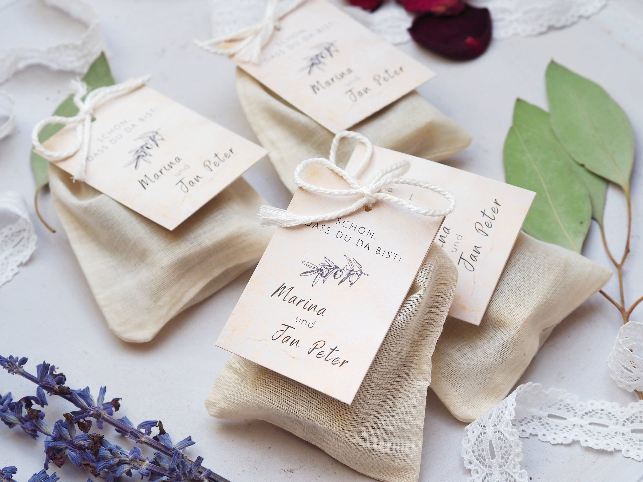 Cotton Lavender Sachets Guest Gifts, Wedding Favors, Personalized