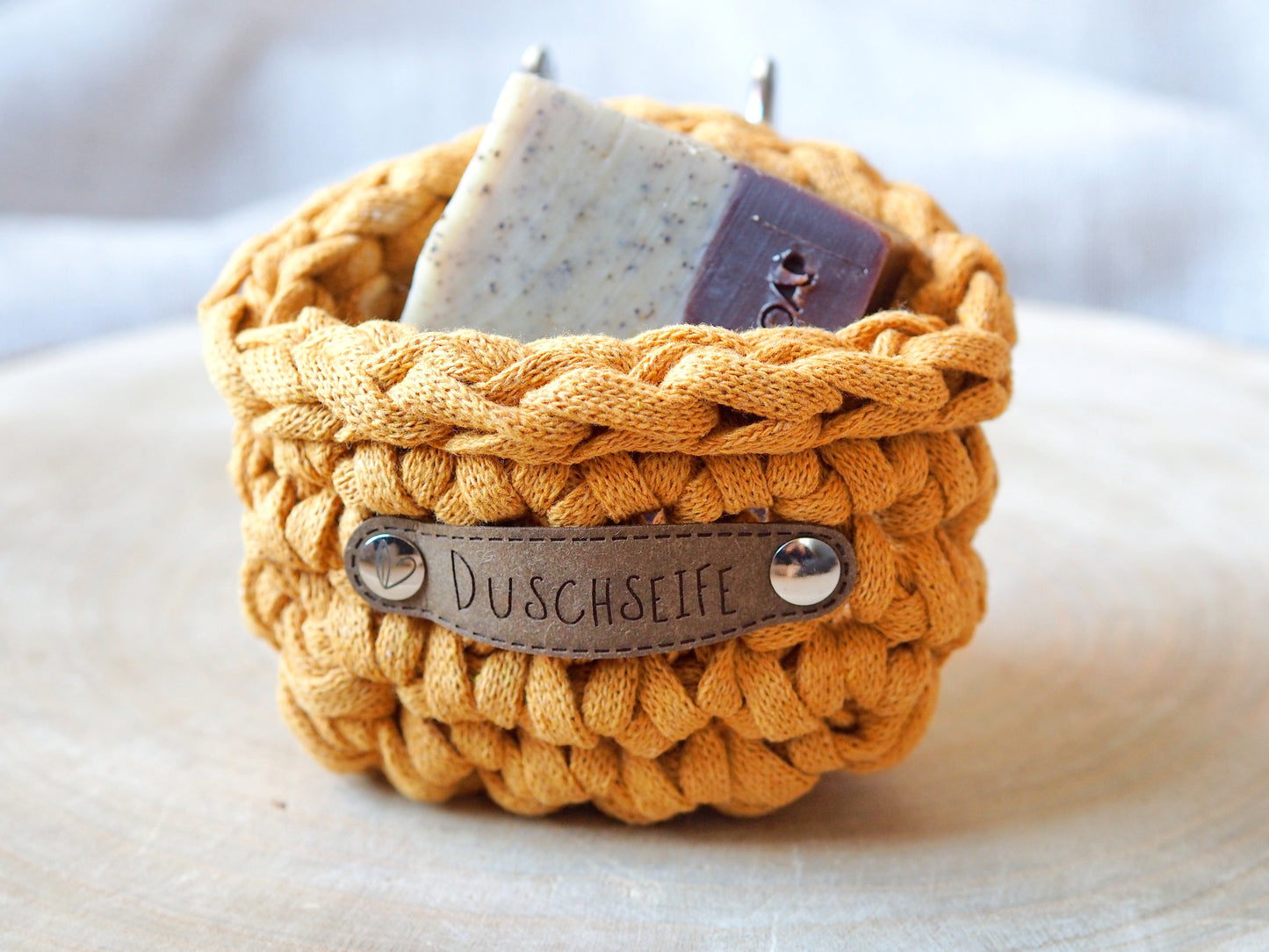 Crochet Soap Basket with Inscription