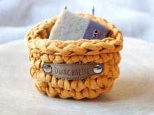 Load image into Gallery viewer, Crochet soap basket with inscription