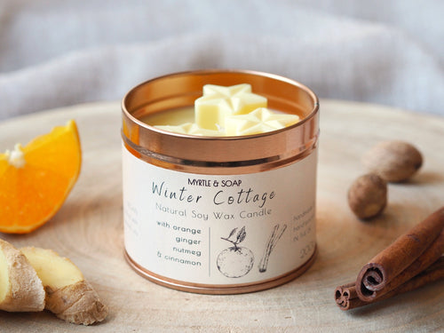 Myrtle & Soap WINTER COTTAGE hand-poured natural soy wax candle