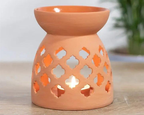 Terracotta-Effekt Duftlampe mit vierblättrigem Motiv